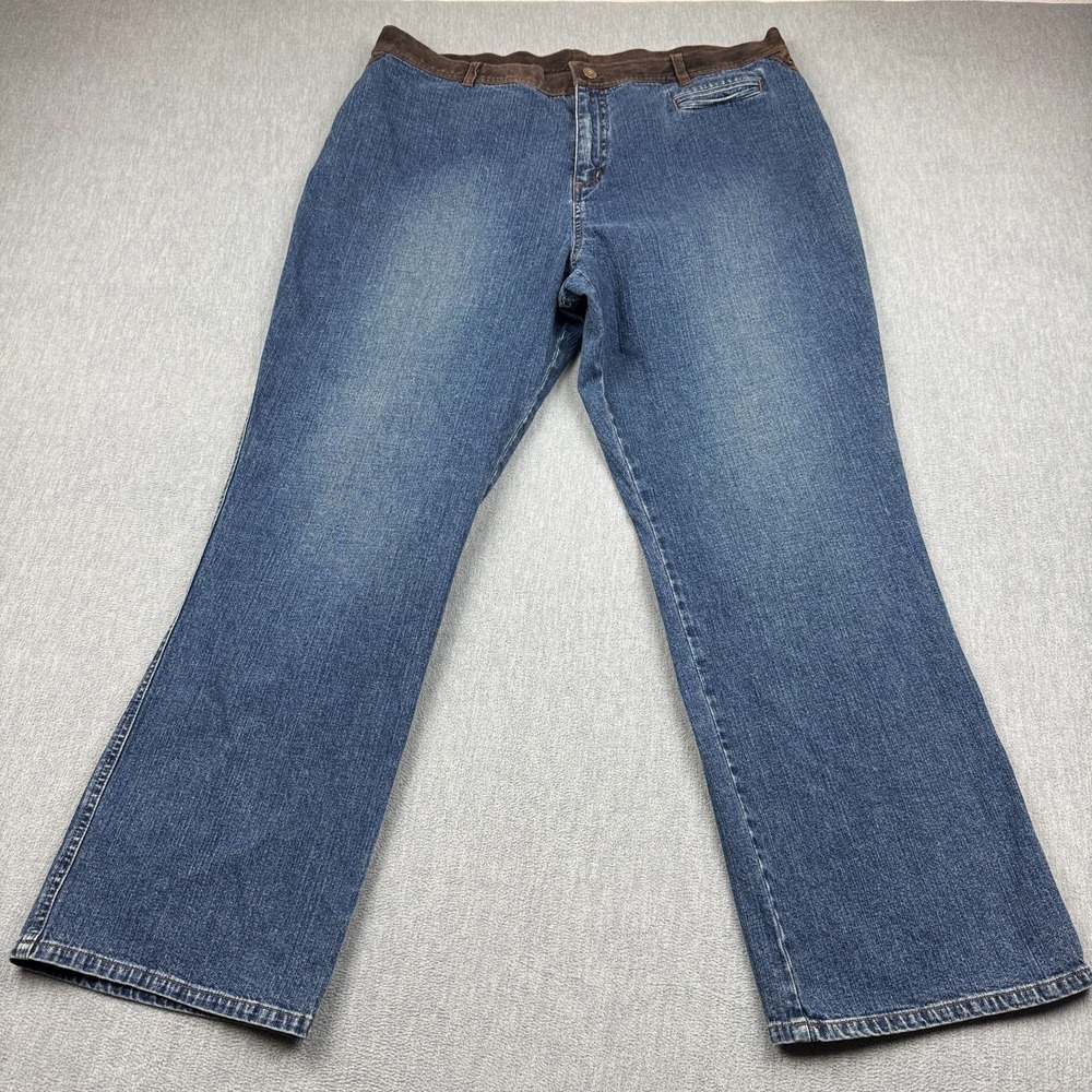 Vintage Lauren Jeans Ralph Lauren Womens 18W Blue Denim Boot Cut Leather Trim
